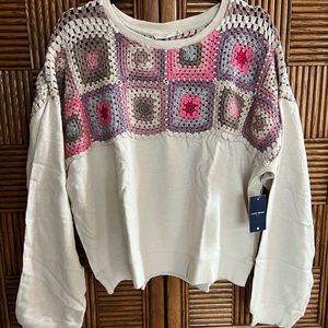 Lucky brand crochet sweatshirt size large.